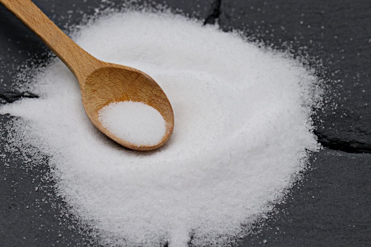 Coarse salt on a wooden spoon